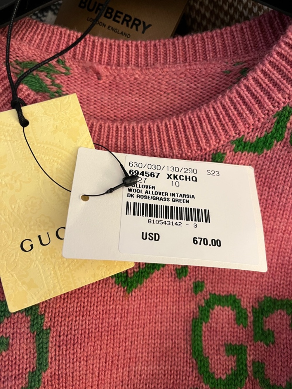 Gucci Pink Knit Sweater with Green GG & Heart Jacquard - Picture 5 of 9